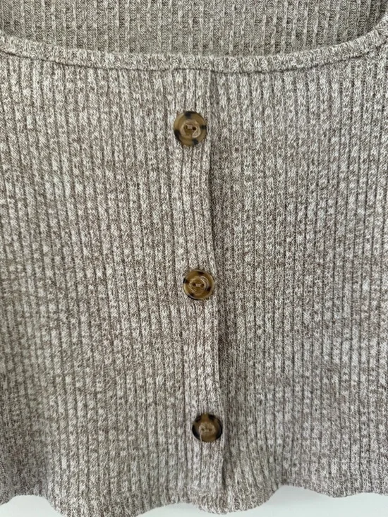 FASHION NOVA Ribbed Button-Front Square Neck Long Sleeve Crop Top Taupe - Picture 5 of 10